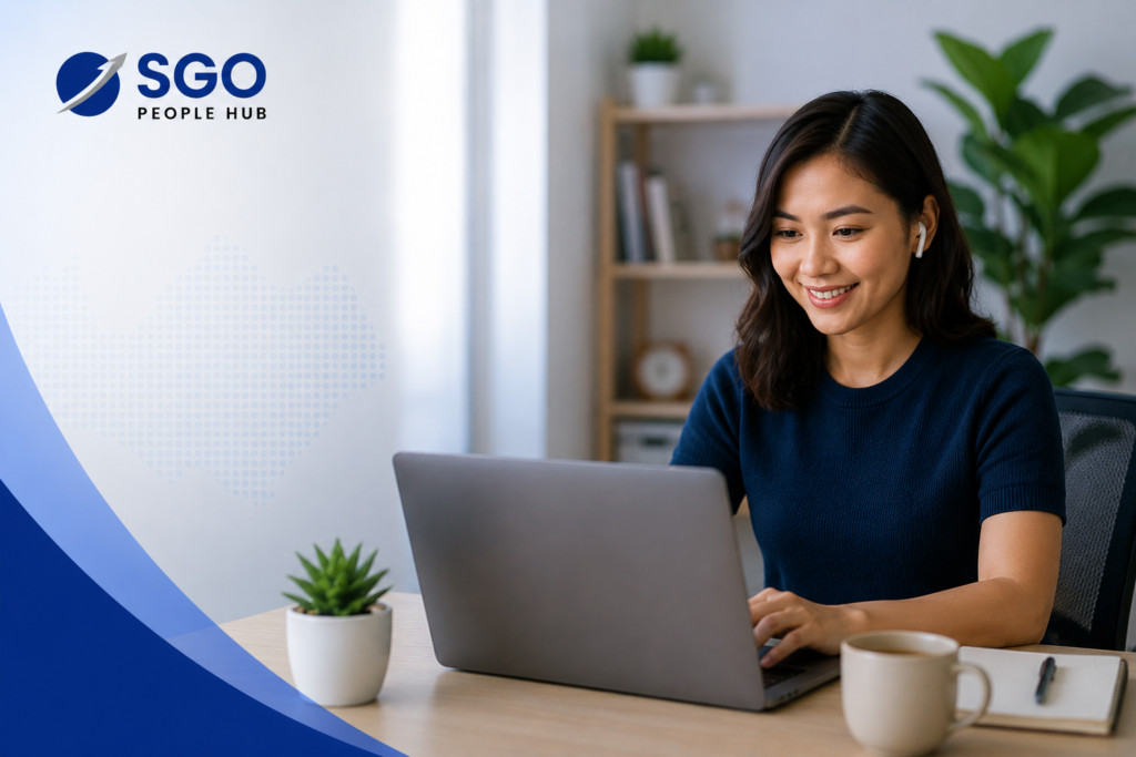 Filipino remote worker using a laptop at home office for online jobs in the Philippines