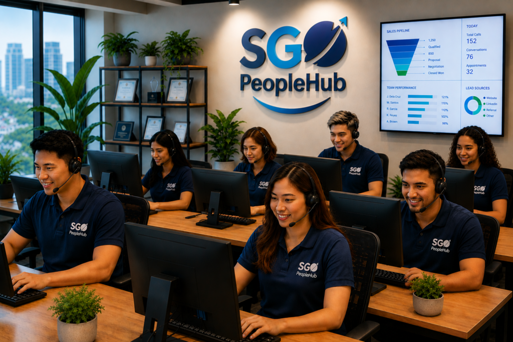 SGO PeopleHub remote support and operations team working from a modern office in the Philippines, providing offshore staffing solutions for businesses in the UK, USA, Australia, Canada and New Zealand.