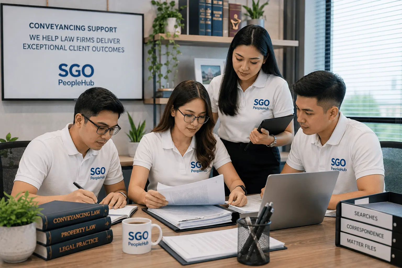Dedicated legal outsourcing team collaborating on client matters and operational support